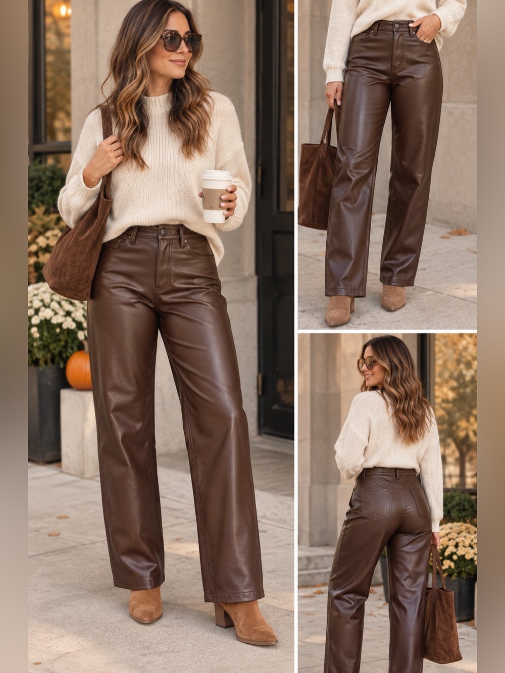 Abercrombie Curve Love Faux Leather Pants Brown 90s Relaxed High Rise Fall Sz 6